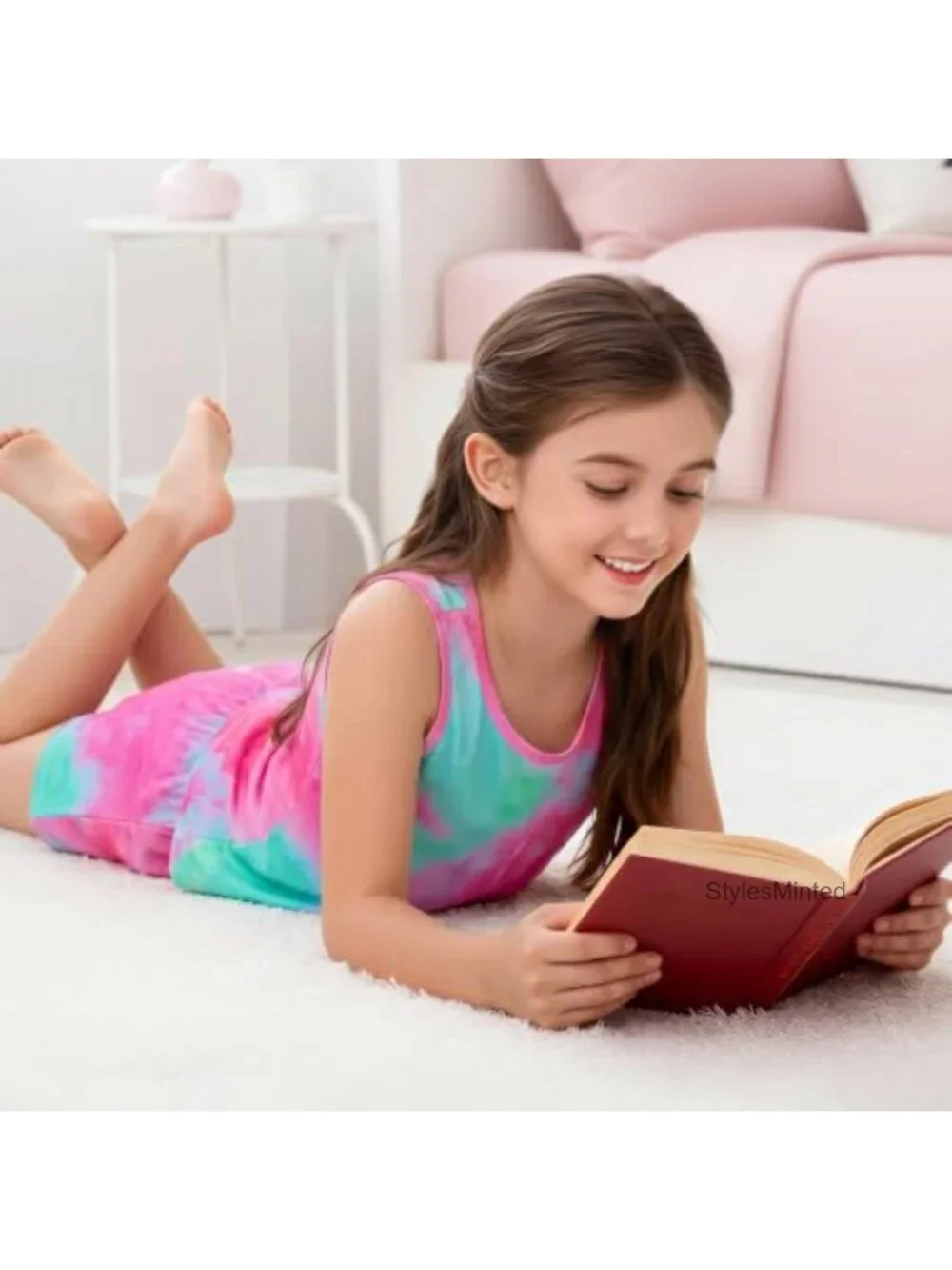 Girls Sleeveless Tank & Shorts Pajama Set, Soft Stretchy Polyester Spandex,